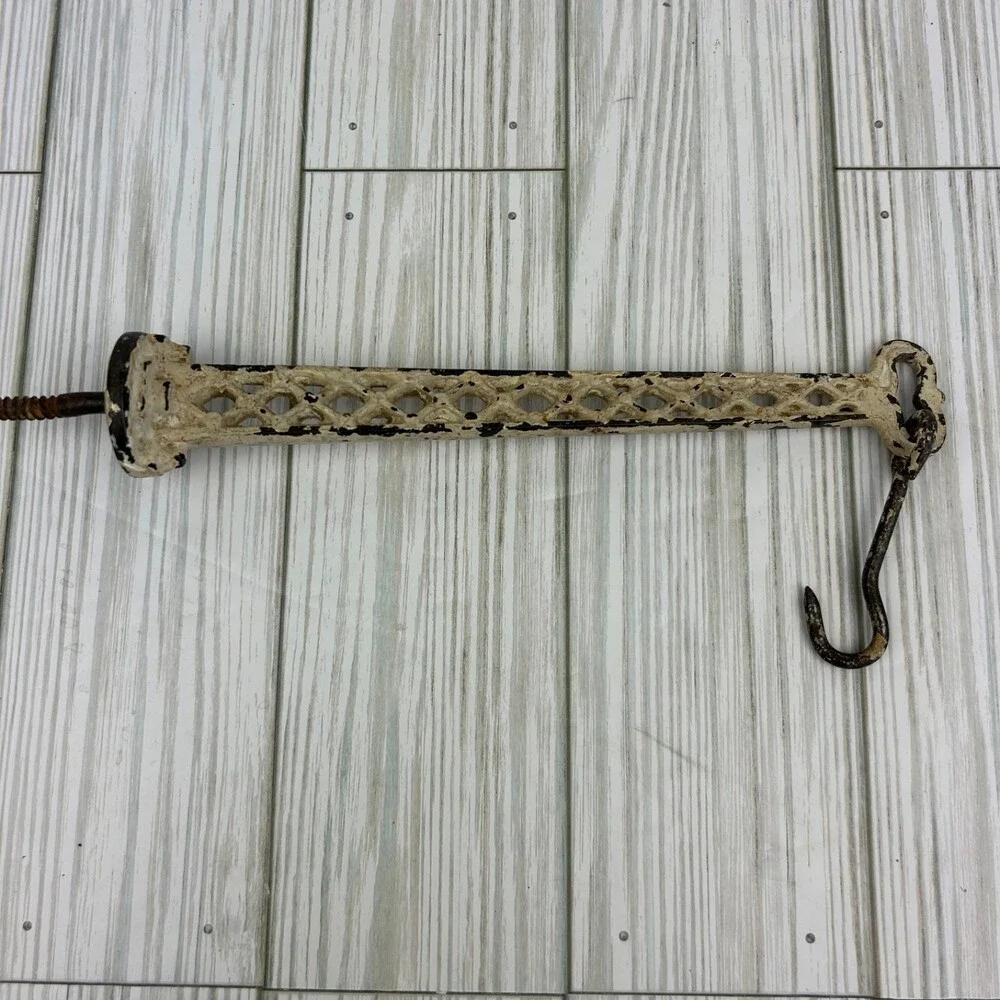 Vintage Cast Iron Wall Hanger Hook Ivory Chippy Rusty Crusty Lattice Screw-In 8